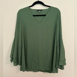 Alfani V Neck Bell Sleeve Green Blouse Size 12